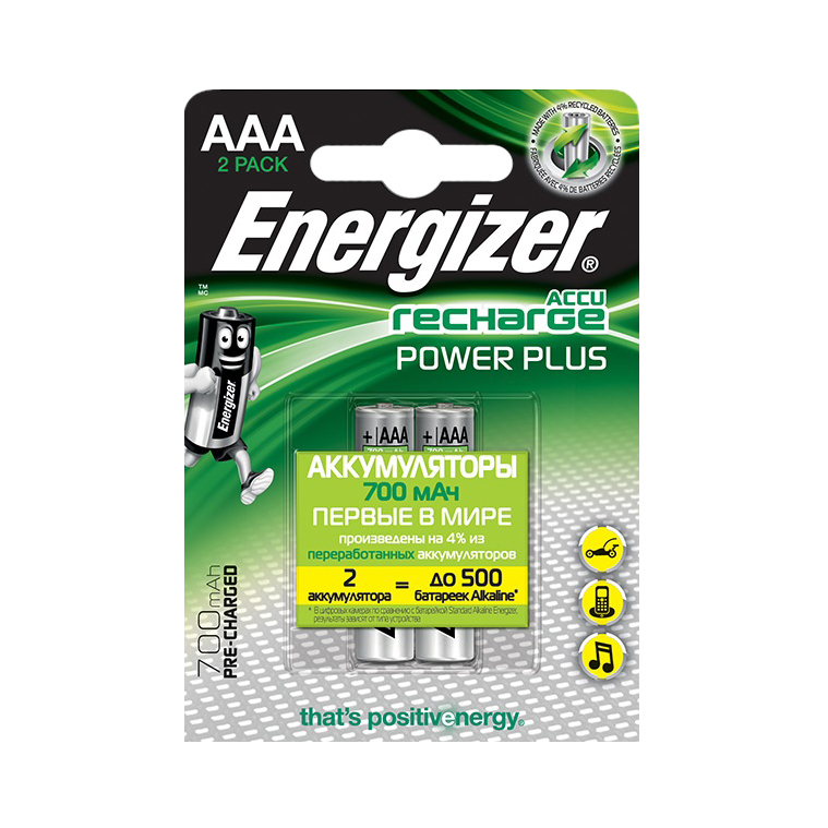 Батарейки аккумуляторные Energizer Power Plus NH12/AAA 700 мА*ч 2 шт