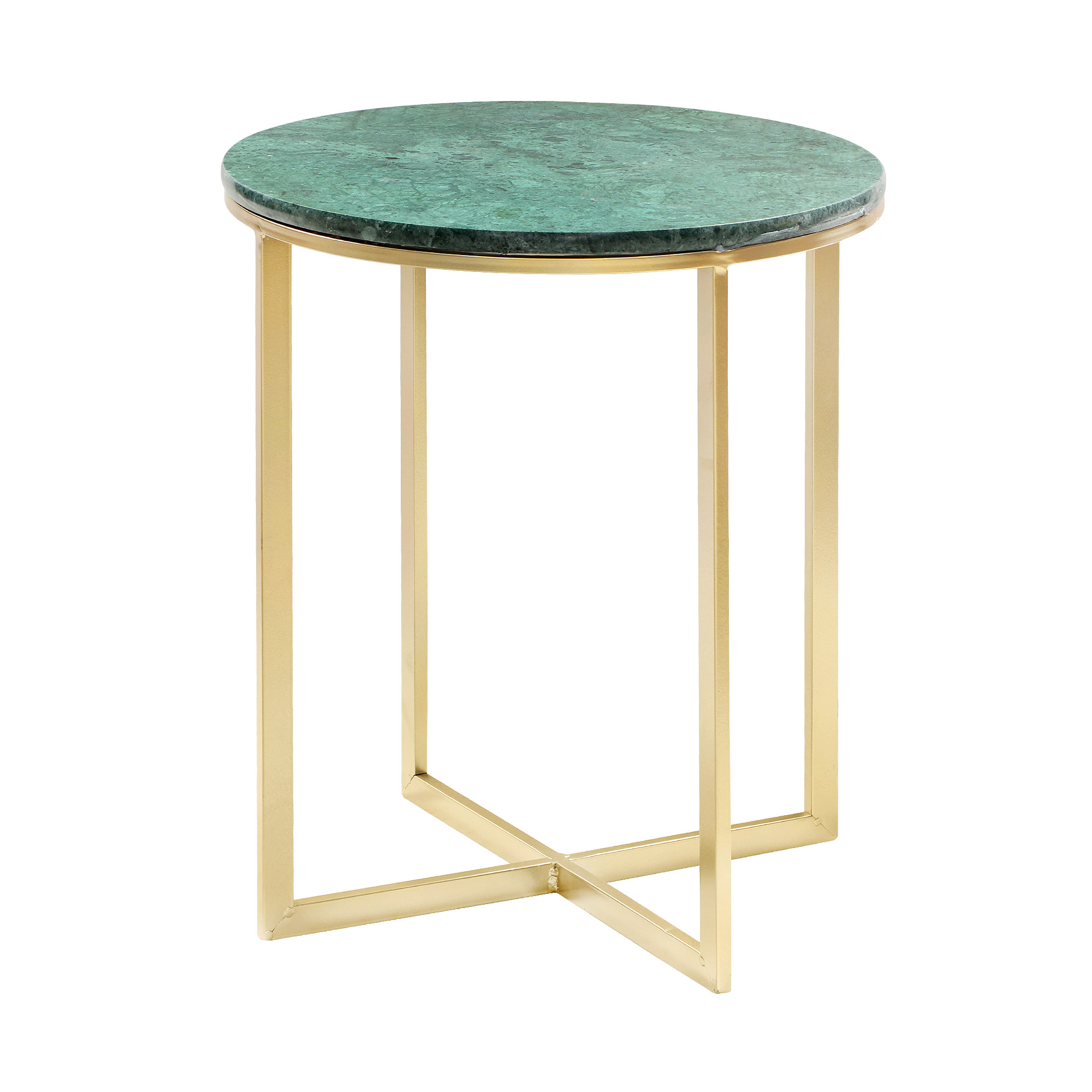 Столик кофейный Glasar с зеленым мрамором 41х41х47см, цвет золотой - фото 1