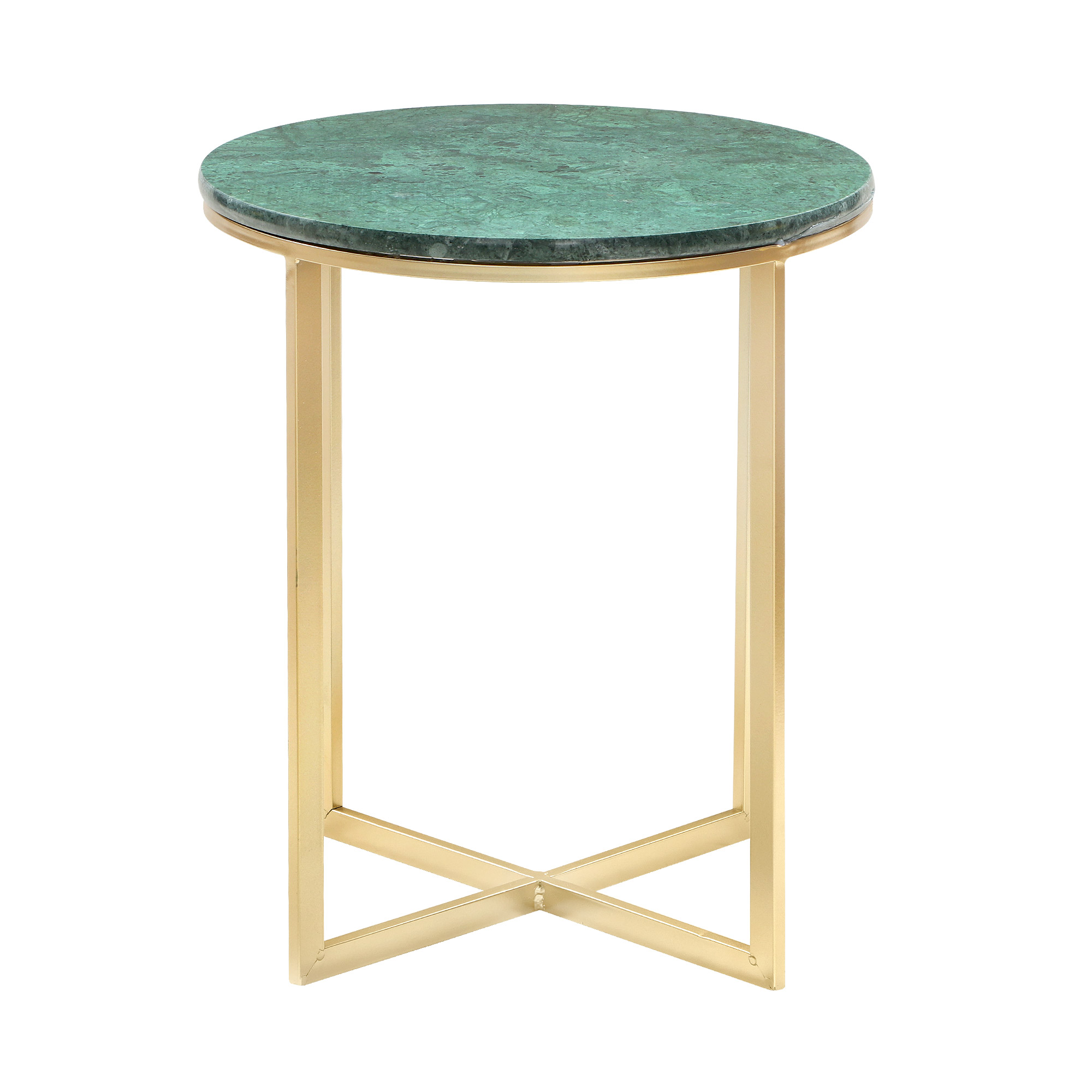 Столик кофейный Glasar с зеленым мрамором 41х41х47см, цвет золотой - фото 2