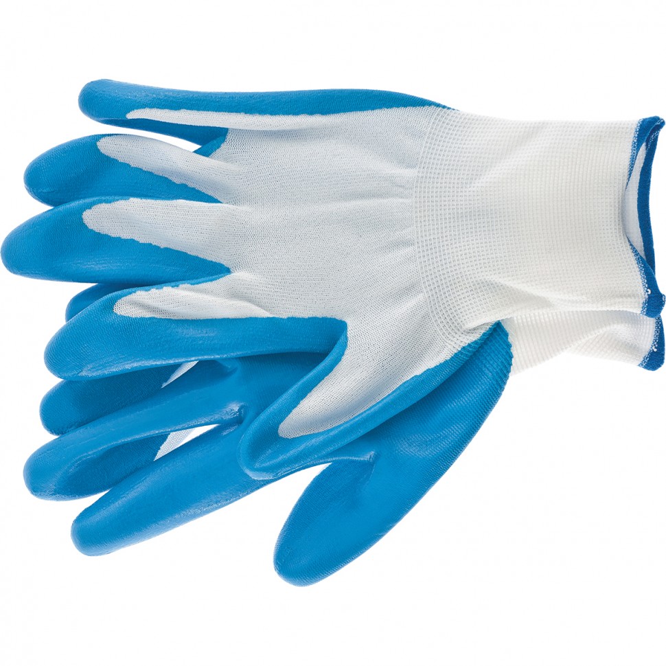 фото Перчатки полиэфирные сибртех с синим нитрильным покрытием, размер l, 15 класс вязки
