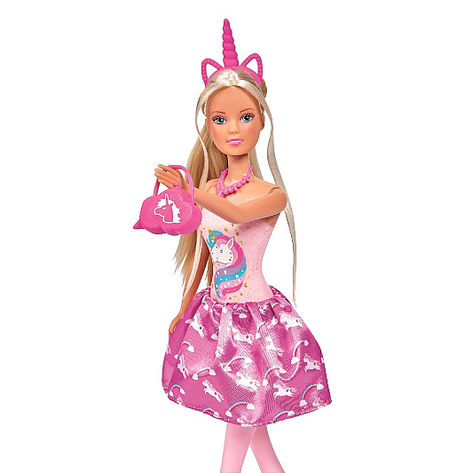 фото Кукла штеффи в розовом платье с принтом единорог 29 см simba