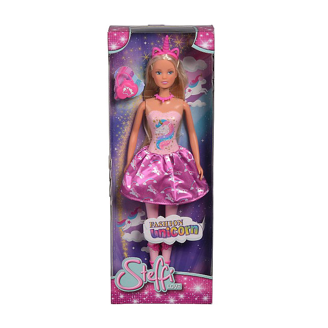фото Кукла штеффи в розовом платье с принтом единорог 29 см simba