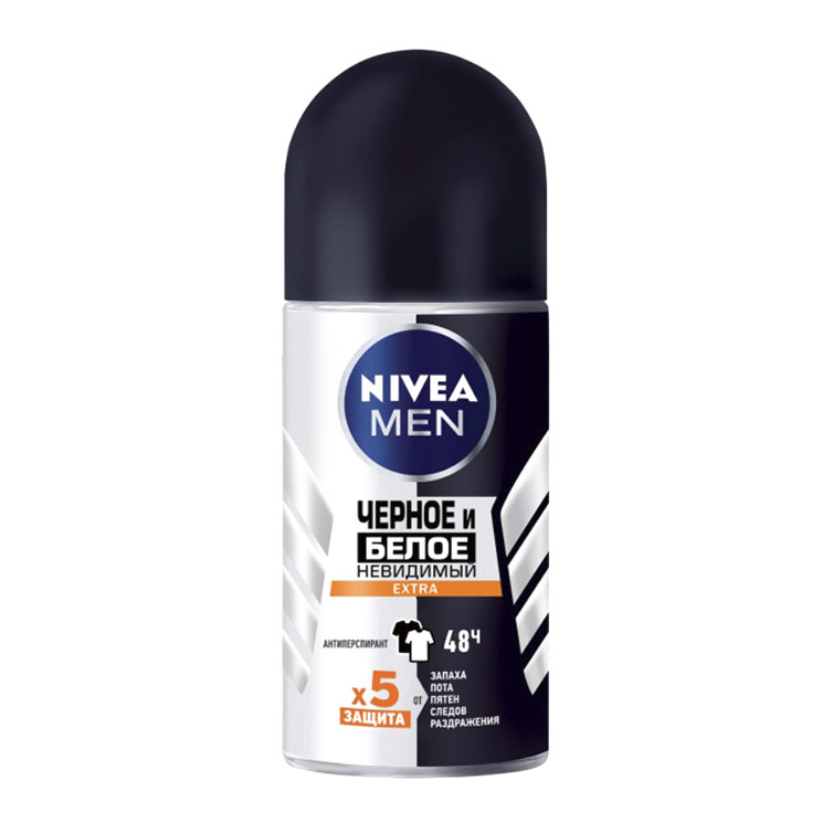 фото Дезодорант шариковый для мужчин nivea черное и белое невидимый extra 50 мл