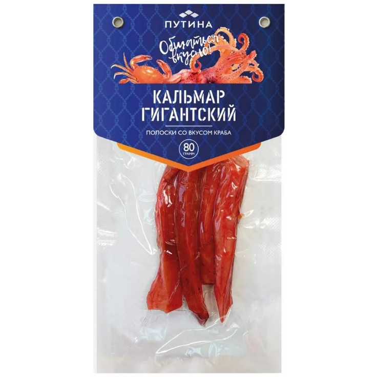 Кальмар гигантский Путина Полоски со вкусом краба, 80 г