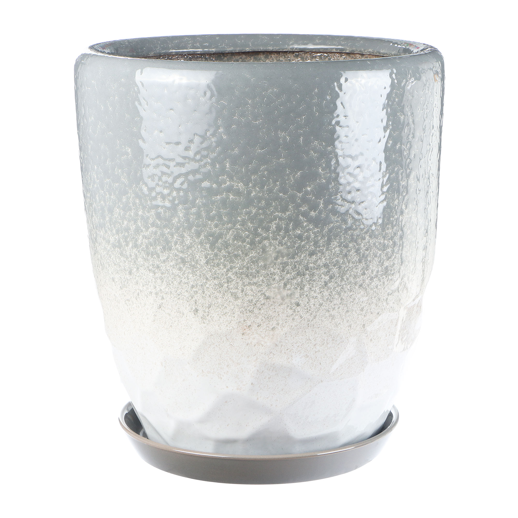 Горшок керамический с поддоном Qianjin серо-белый 40 см