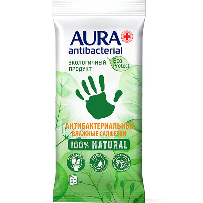 Влажные салфетки Aura Eco Protect Flushable big-pack антибактериальные 40 шт - фото 1