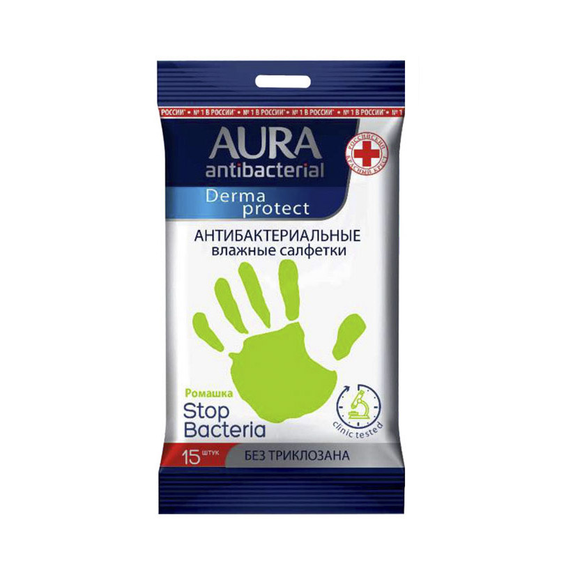 фото Салфетки влажные aura derma protect pocket-pack 15 шт