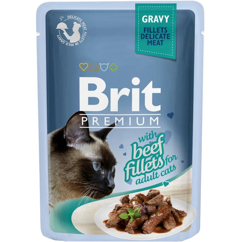 фото Корм для кошек brit premium cat gravy кусочки из филе говядины в соусе 85 г
