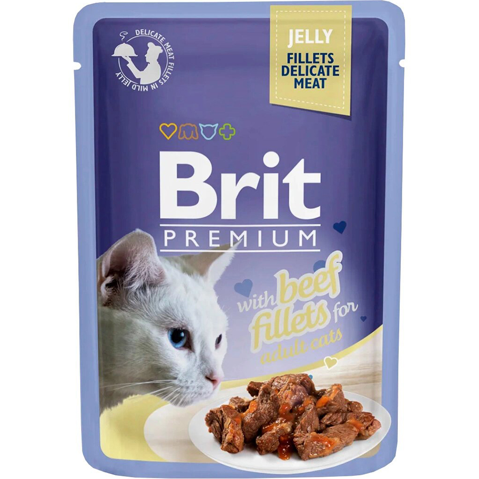 фото Корм для кошек brit premium cat jelly кусочки из филе говядины в желе 85 г