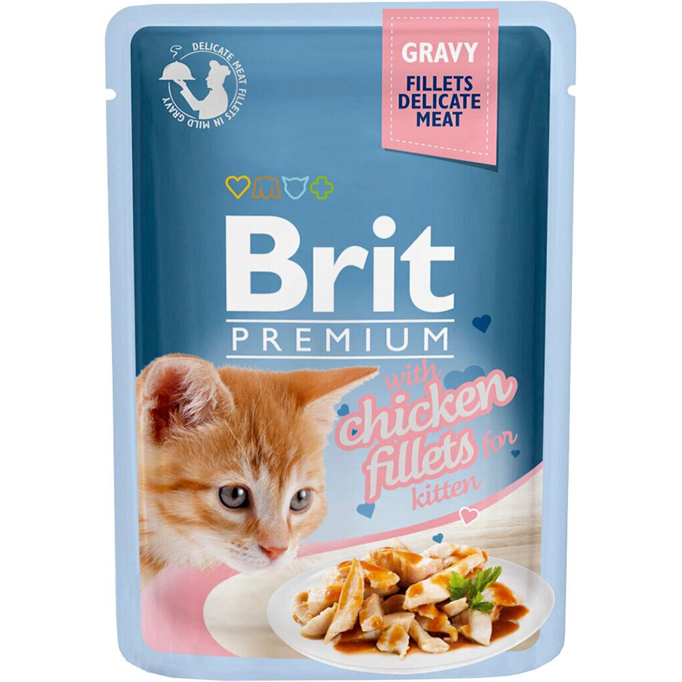 фото Корм для котят brit premium cat gravy кусочки из куриного филе в соусе 85 г