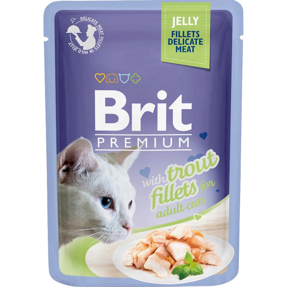 фото Корм для кошек brit premium cat jelly кусочки из филе форели в желе 85 г