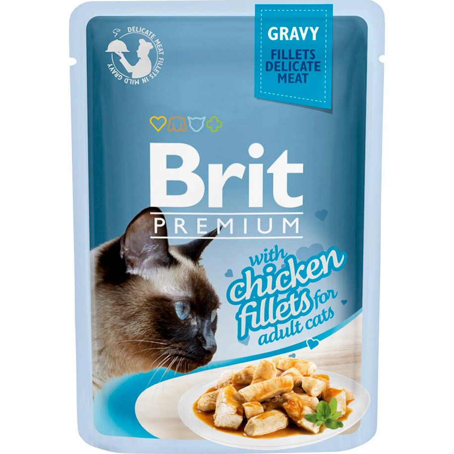 фото Корм для кошек brit premium cat gravy кусочки из куриного филе в соусе 85 г