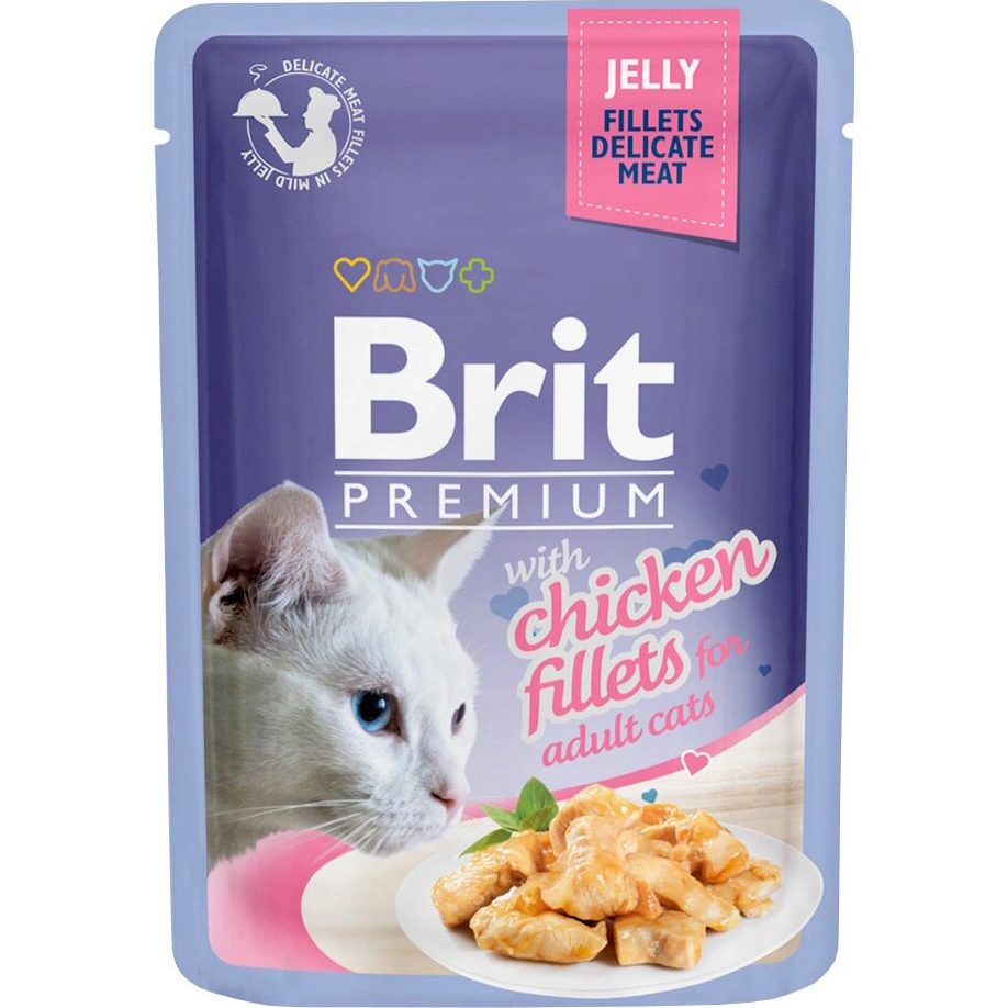 фото Корм для кошек brit premium cat jelly кусочки из куриного филе в желе 85 г