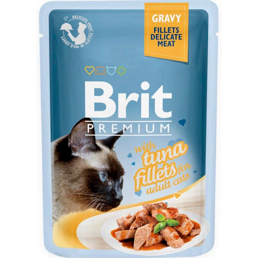 фото Корм для кошек brit premium cat gravy кусочки из филе тунца в соусе 85 г