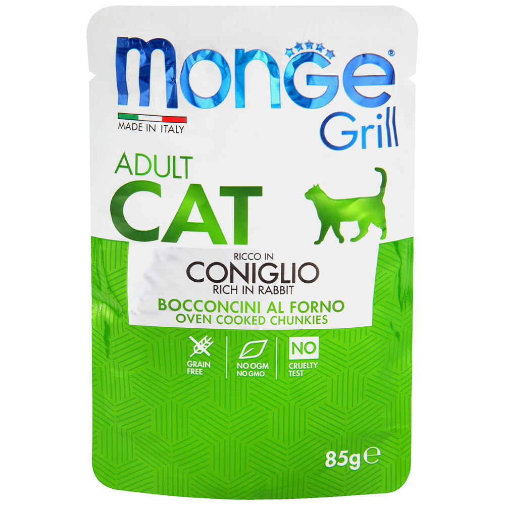 Консервы Monge Cat Grill Pouch паучи для взрослых кошек итальянский кролик 85г