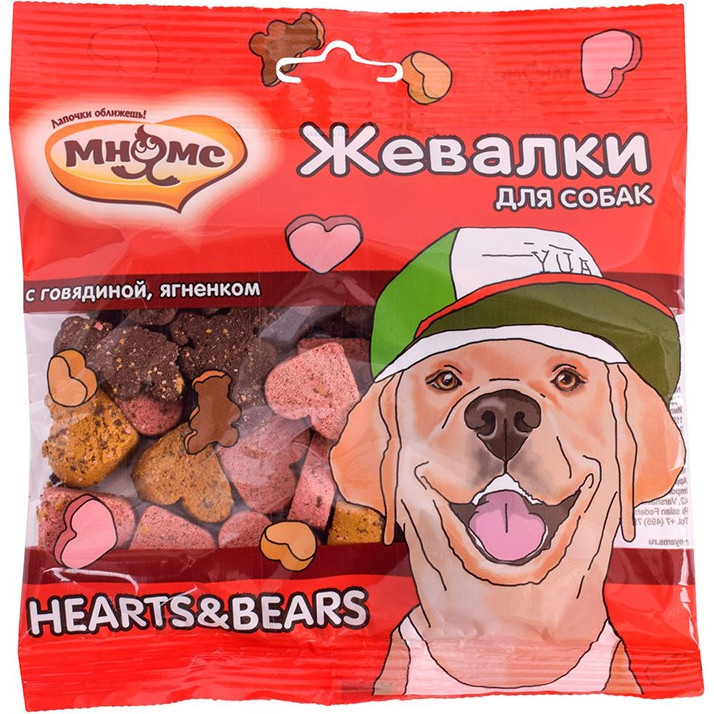 фото Лакомство для собак мнямс жевалки hearts&bears с говядиной и ягненком 150 г