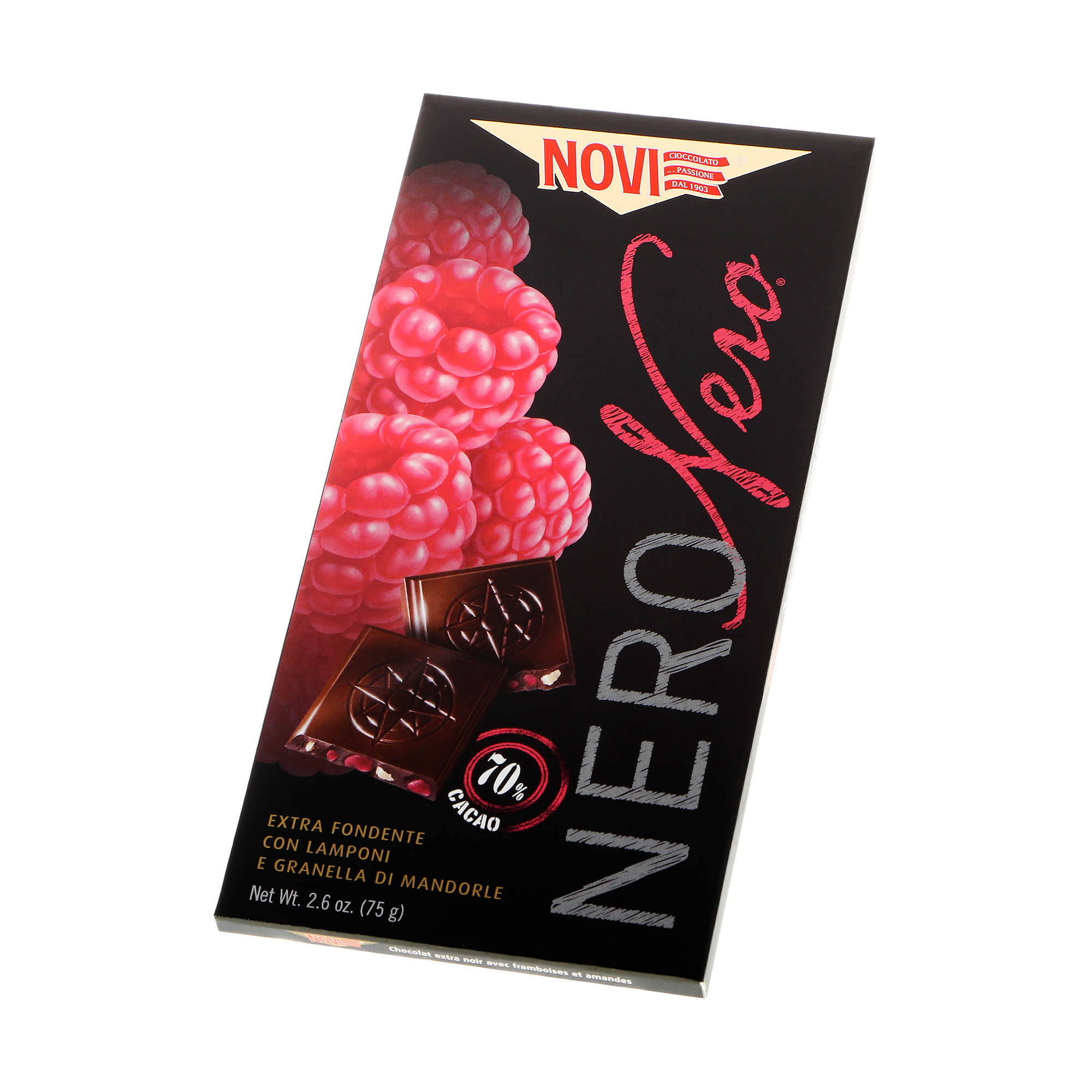 Шоколад темный Novi Nero Малина, миндаль 75 г