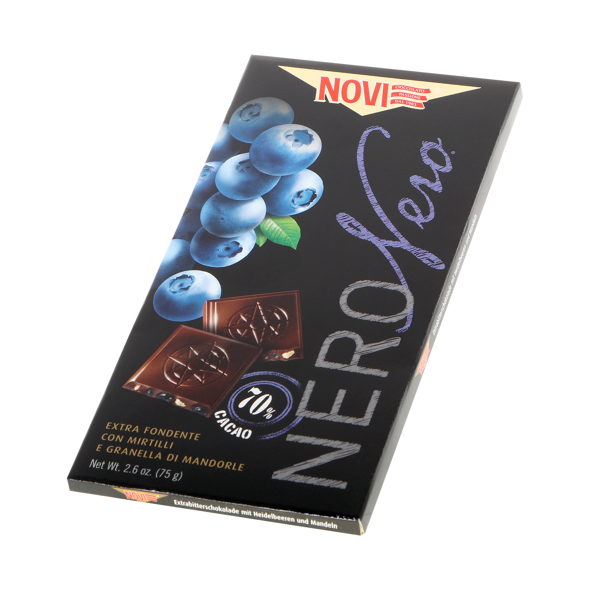 Шоколад темный Novi Nero Черника, миндаль 75 г