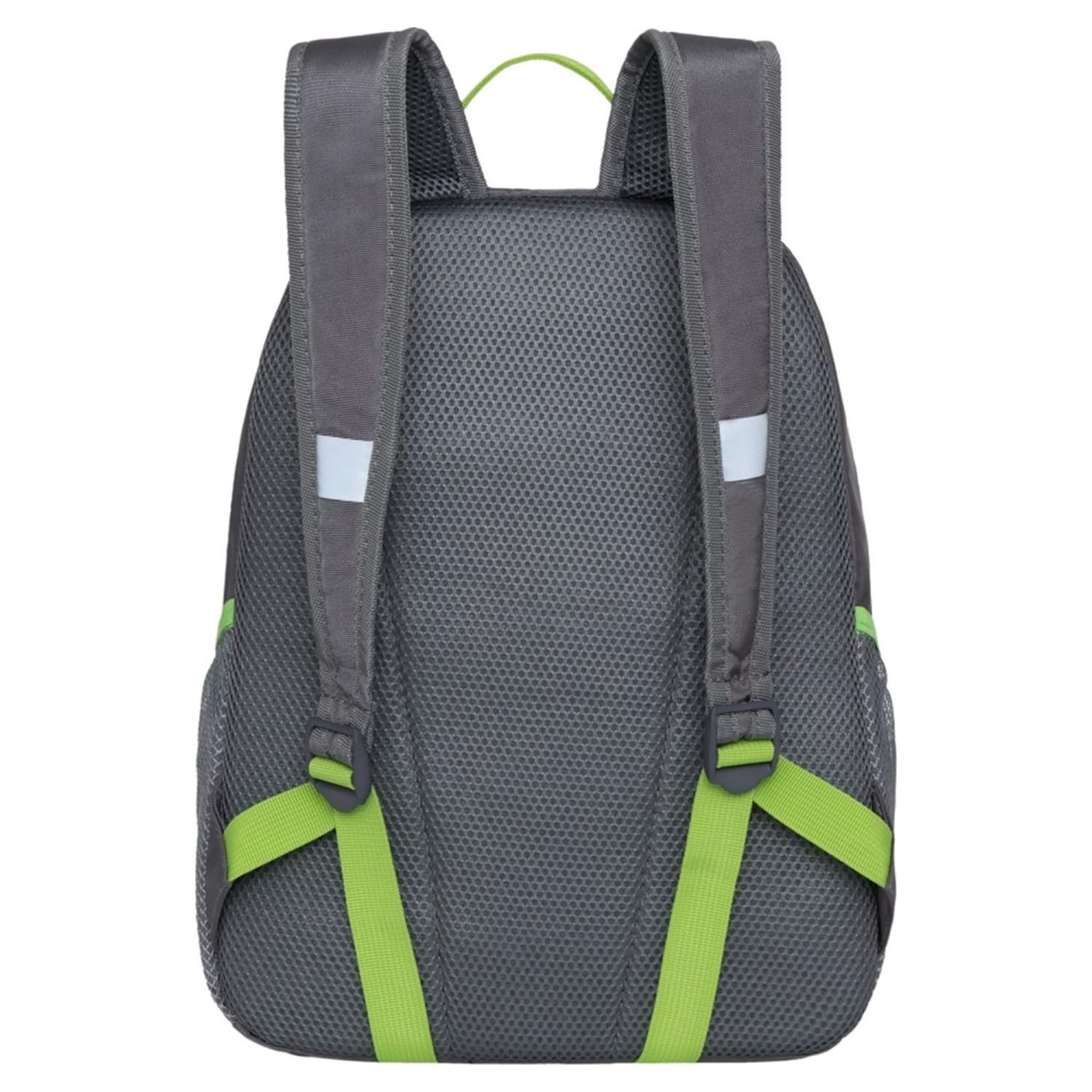 Рюкзак школьный Grizzly серый, цвет зеленый - фото 3