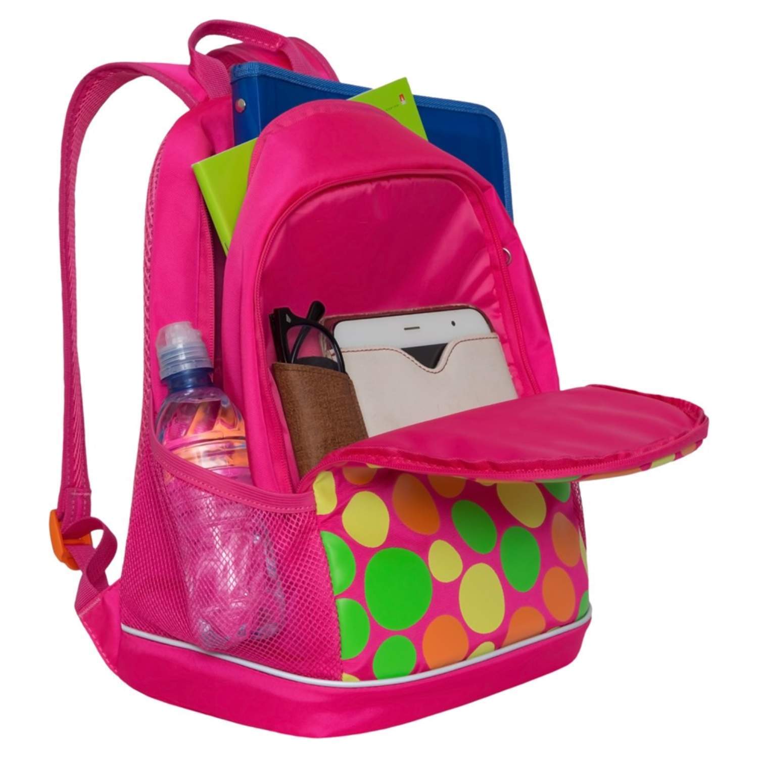 Рюкзак школьный Grizzly ярко-розовый, цвет зеленый - фото 5