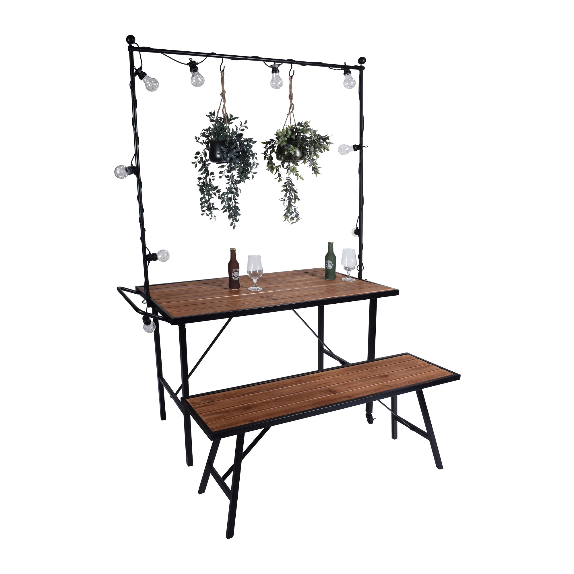 Стол для пикника со скамейками Koopman furniture, цвет темно-коричневый, размер 58x133x78 - фото 1
