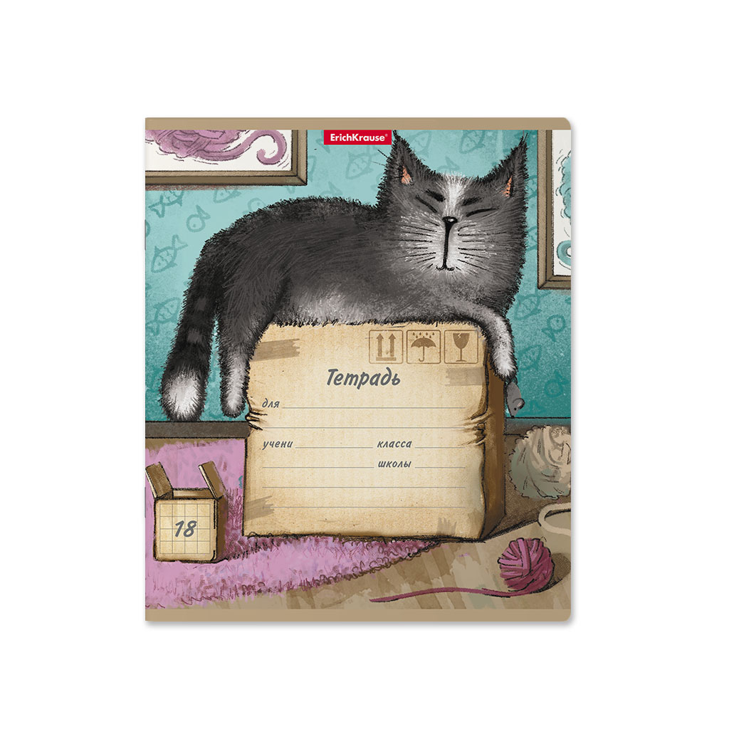 Тетрадь ErichKrause Cat & Box, 18 листов, линейка, цвет в ассортименте - фото 2