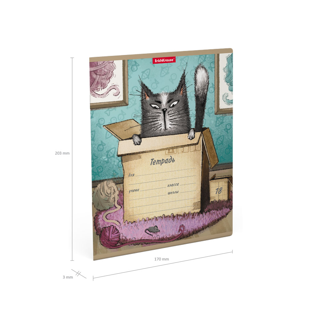 Тетрадь ErichKrause Cat & Box, 18 листов, линейка, цвет в ассортименте - фото 7