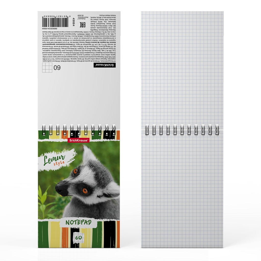 Блокнот ErichKrause Lemur Style, А6, 60 листов, клетка, цвет зелёный - фото 2