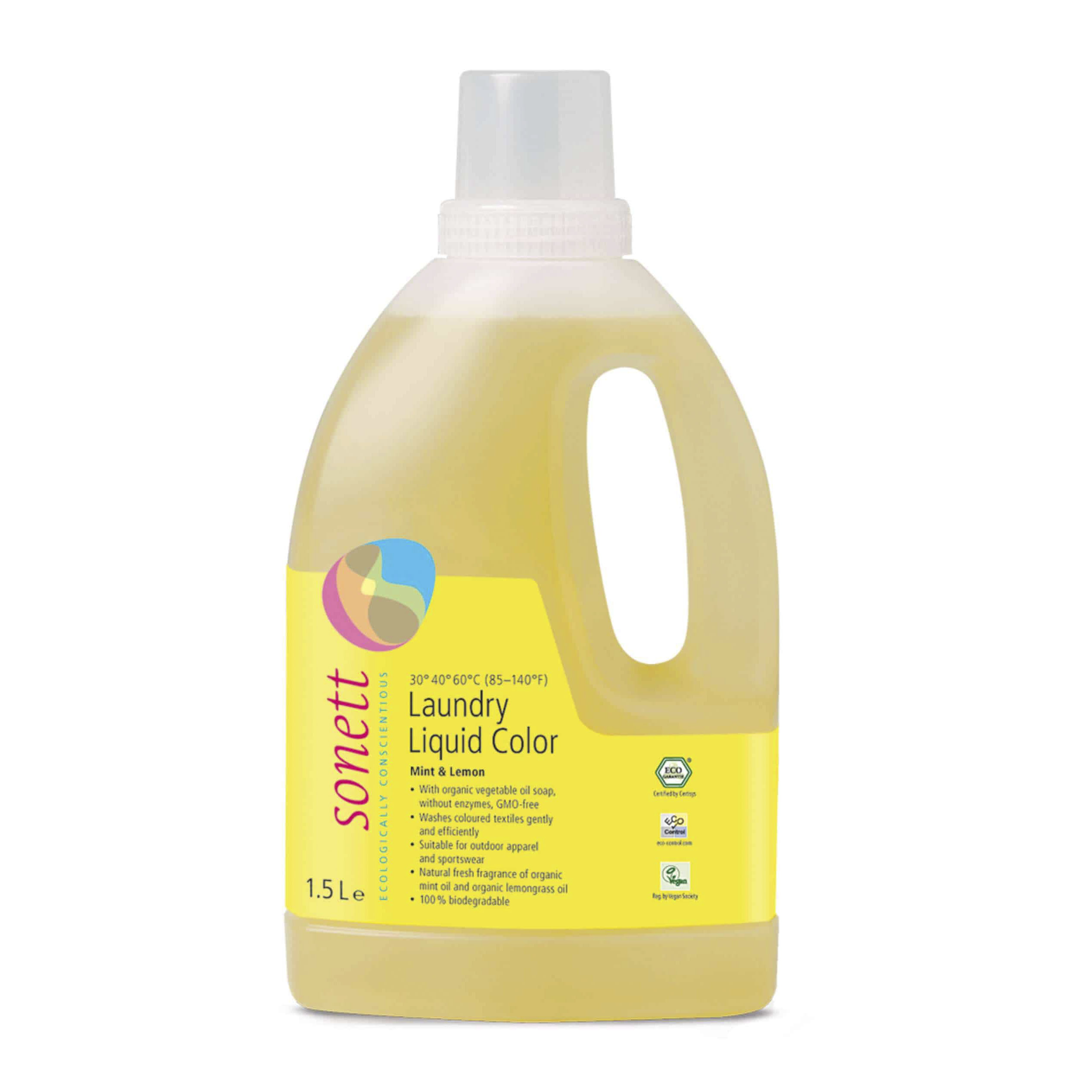 Средство Sonett жидкое для стирки цветных тканей экологические чистое органическое Мята и Лимон 1,5 л