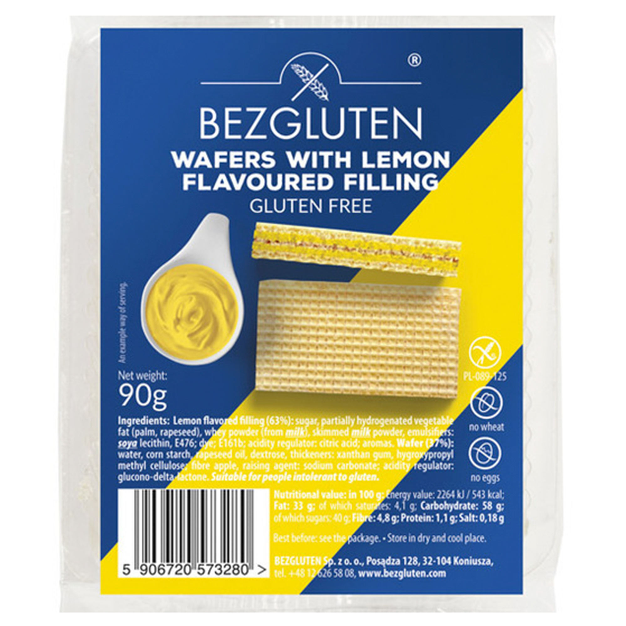 Вафли Bezgluten со вкусом лимона с низким содержанием белка 90 г