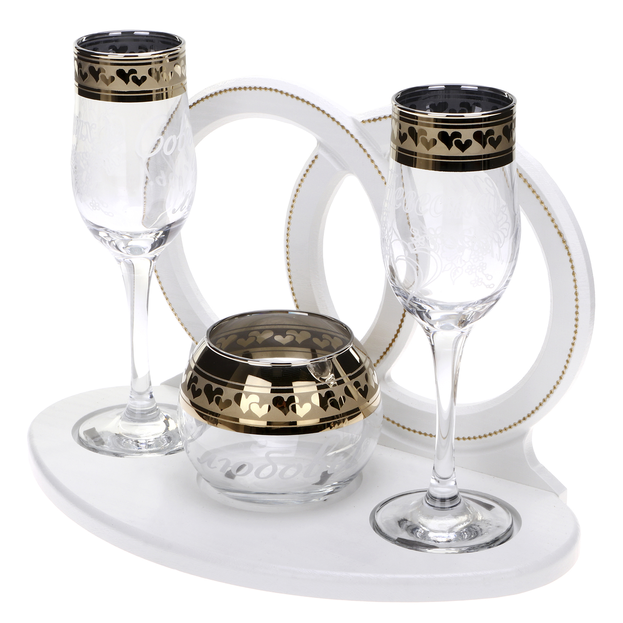 фото Стойка с бокалами glasstar свадьба 4 предмета (белая) glasstar gus-khrustalny