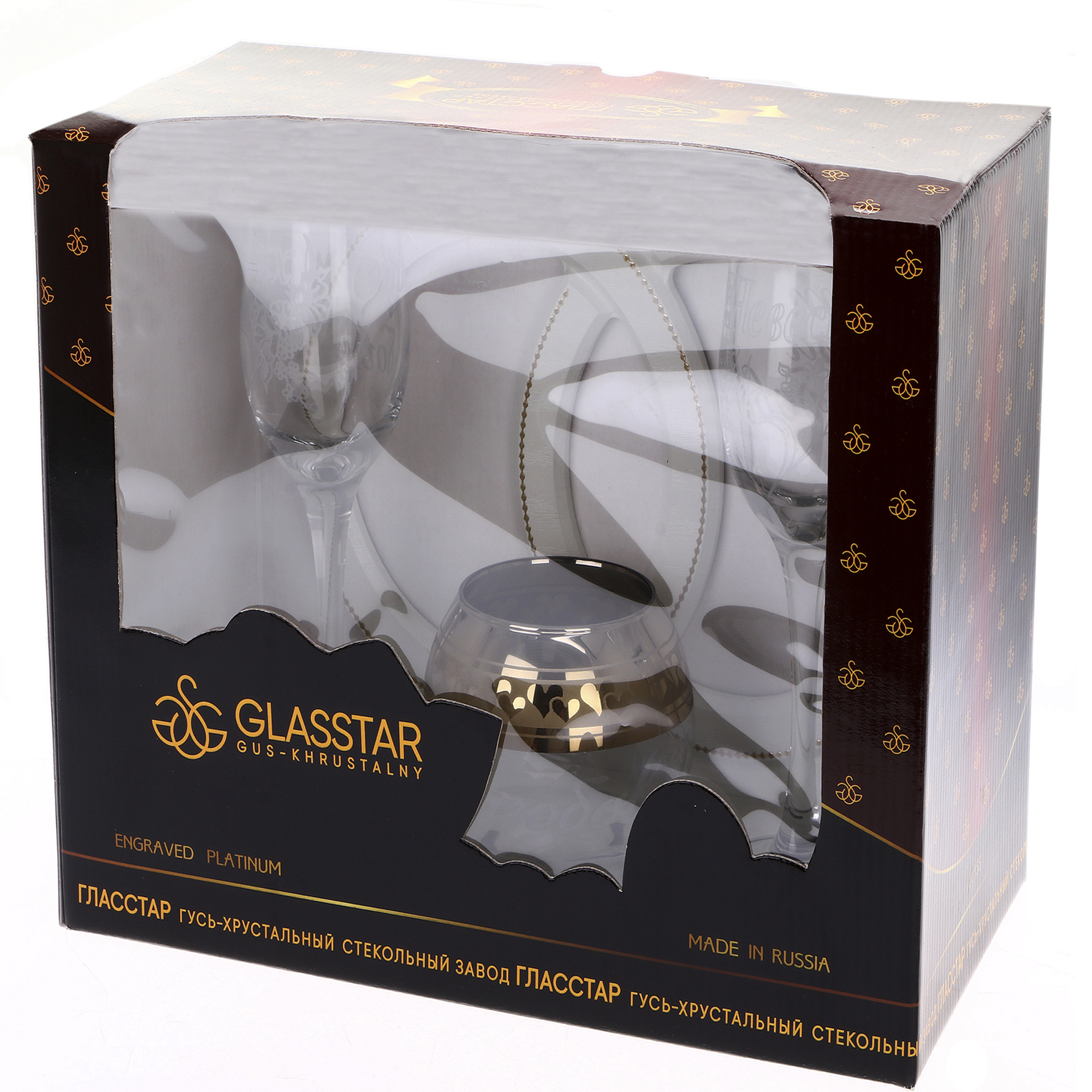 фото Стойка с бокалами glasstar свадьба 4 предмета (белая) glasstar gus-khrustalny