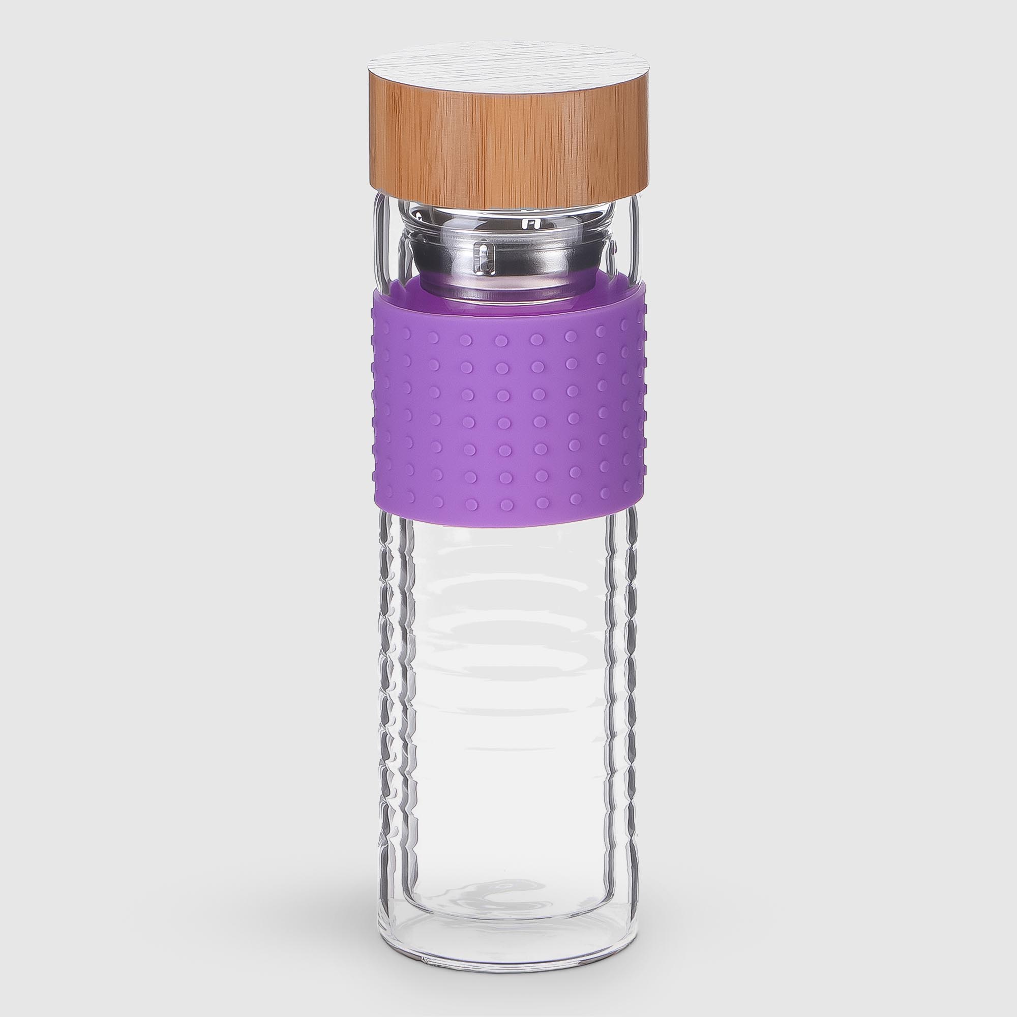 Бутылка с фильтром Everblooming Double wall 430 мл, цвет прозрачный, фиолетовый, натуральное дерево - фото 1
