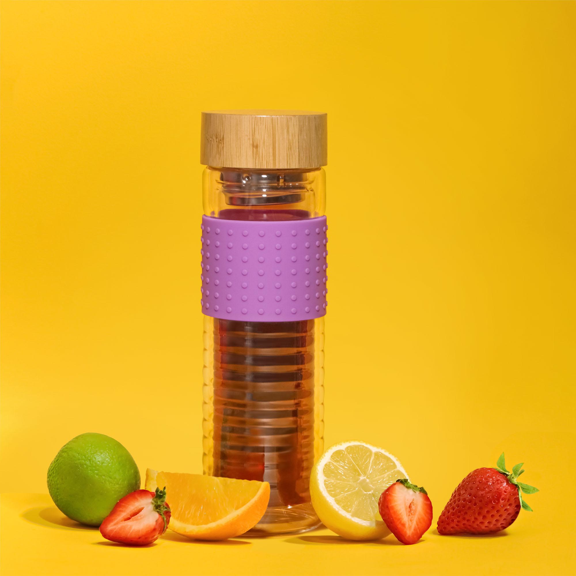 Бутылка с фильтром Everblooming Double wall 430 мл, цвет прозрачный, фиолетовый, натуральное дерево - фото 5