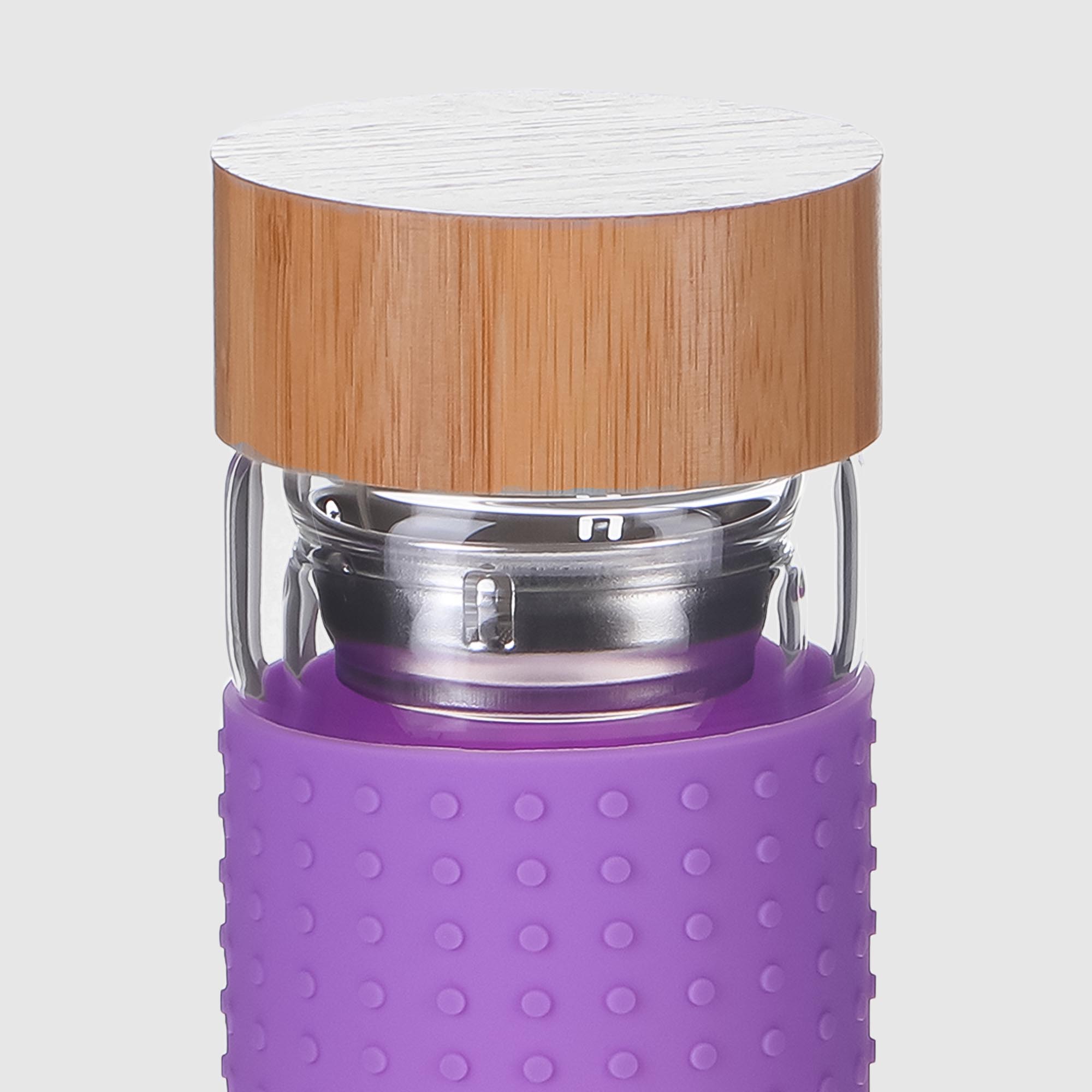Бутылка с фильтром Everblooming Double wall 430 мл, цвет прозрачный, фиолетовый, натуральное дерево - фото 6