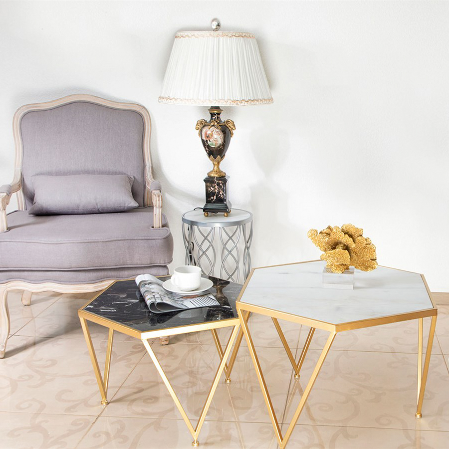 Cтолик кофейный с белым мрамором Glasar 58x50x38 см, цвет золотой - фото 3