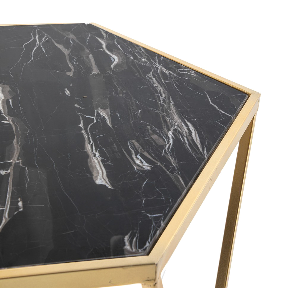 Cтолик кофейный с чёрным мрамором Glasar 58x50x38 см, цвет золотой - фото 2