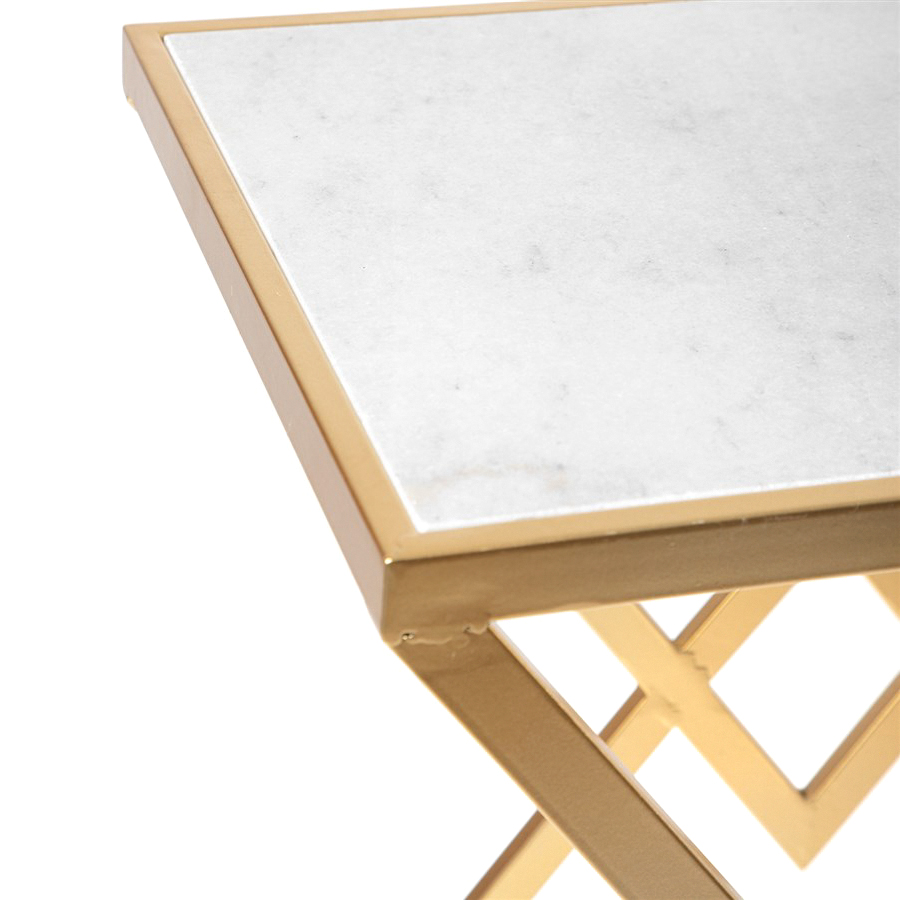 Столик с белым мрамором Glasar 58x38x59 см, цвет золотой - фото 2