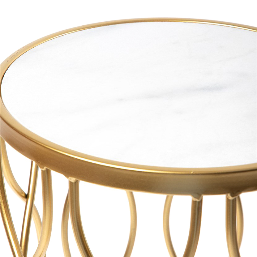 Столик интерьерный с белым мрамором Glasar 32x32x45 см, цвет золотистый - фото 2
