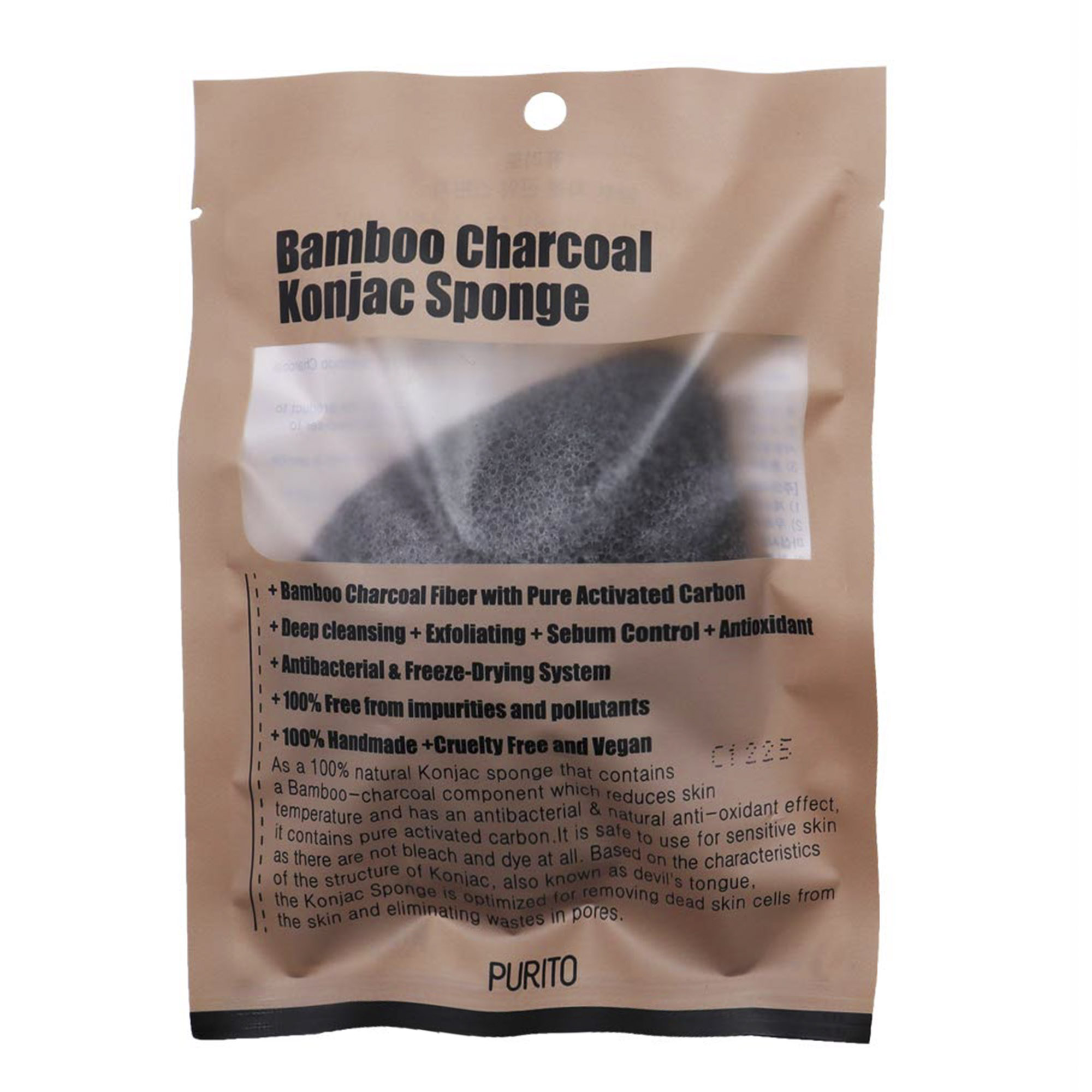 фото Спонж-конняку с древесным углём purito bamboo charcoal konjac sponge