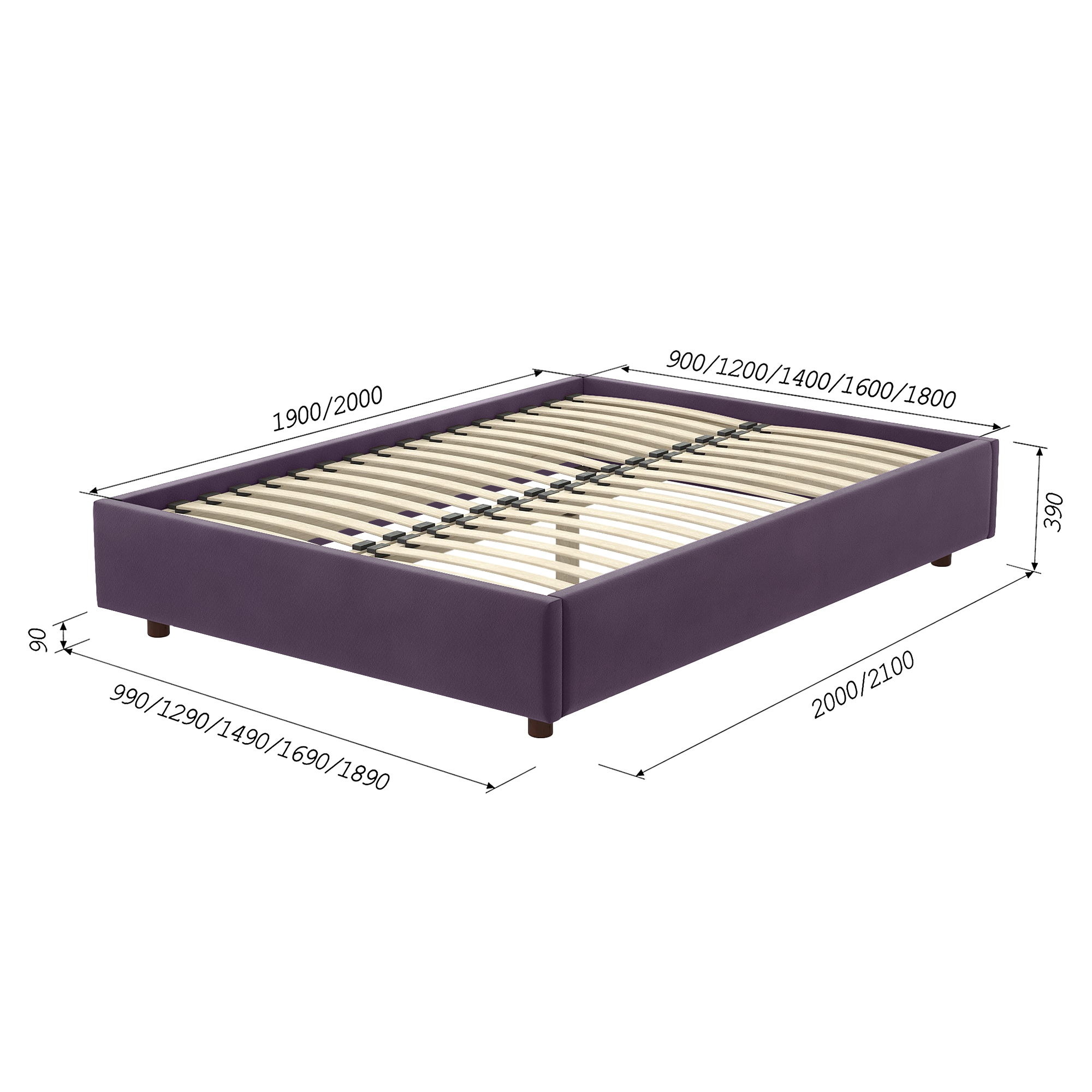 Кровать AS Саманта 160x200 орех/виола, цвет фиалковый, размер 200х160х30 - фото 3