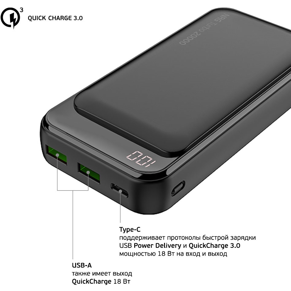 фото Внешний аккумулятор deppa nrg turbo compact lcd 20000 mah