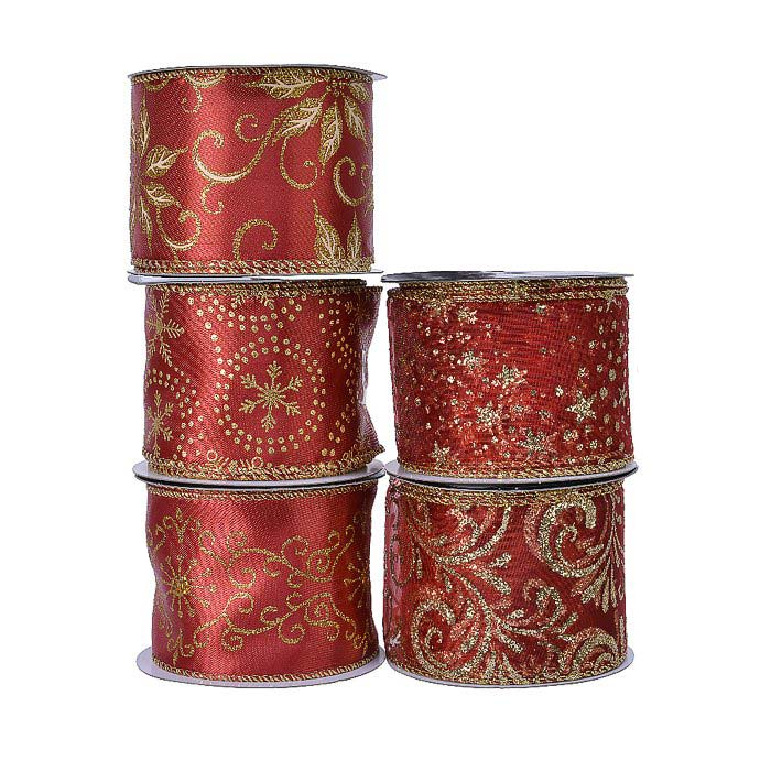 Лента декоративная Kaemingk красная 6,3x270 см, цвет красный - фото 1