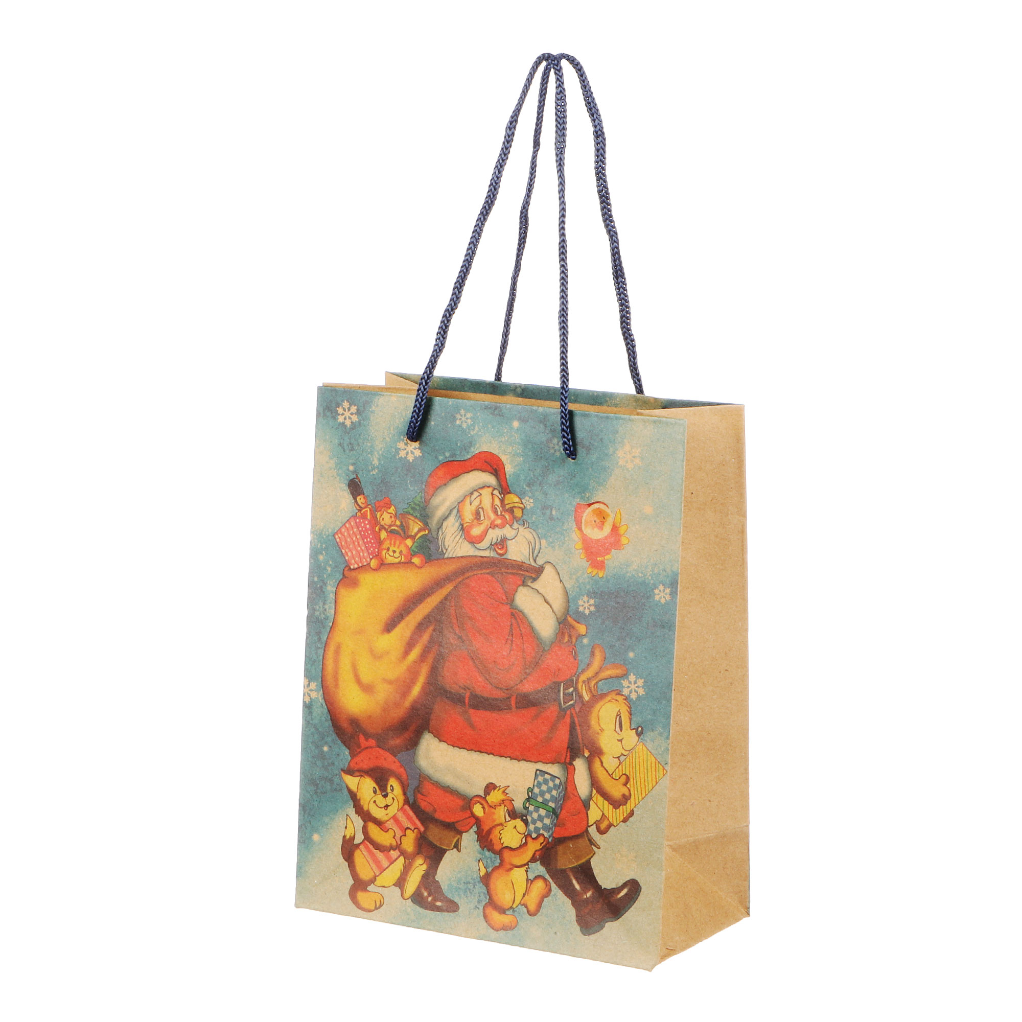 Пакет подарочный Due Esse Christmas Дед Мороз 14х7х18 см, цвет бежевый - фото 1