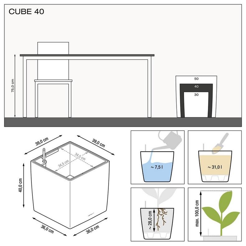 фото Кашпо lechuza cube premium 30см серебро с автополивом