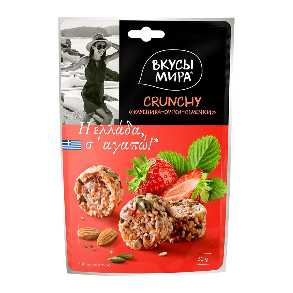 

Кранчи Вкусы мира Клубника-орехи-семечки 50 г