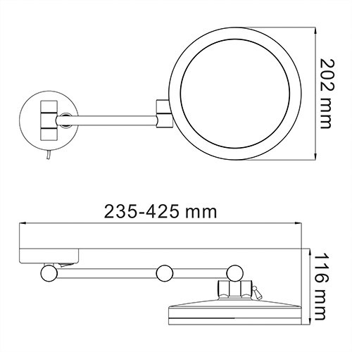 фото Зеркало wasserkraft k-1004black с led-подсветкой, 3-х кратным увеличением