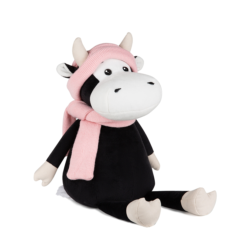 Игрушка мягкая Maxitoys Luxury Коровка Маша в шарфе и шапке 28 см, цвет черный - фото 1