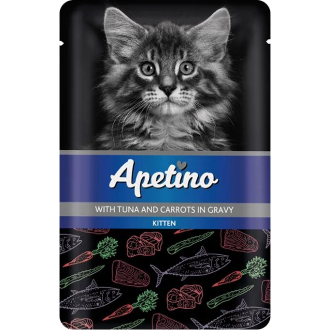 фото Корм для котят apetino тунец, морковь в соусе 85 г