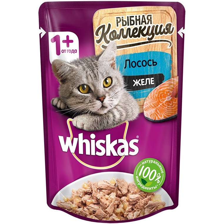 фото Корм для кошек whiskas мясная коллекция лосось в желе 85 г